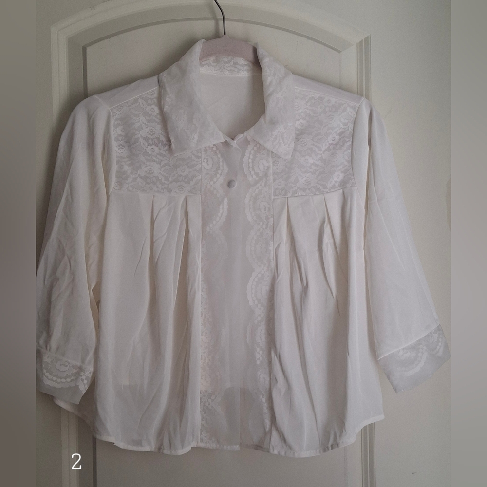 Vintage 70's bed camisole lace cropped sheer womens Large victorian peanut sexy
